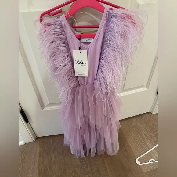 LOLA & the boys pink size 6-7 Feathered Tulle Dress - Picture 3 of 3